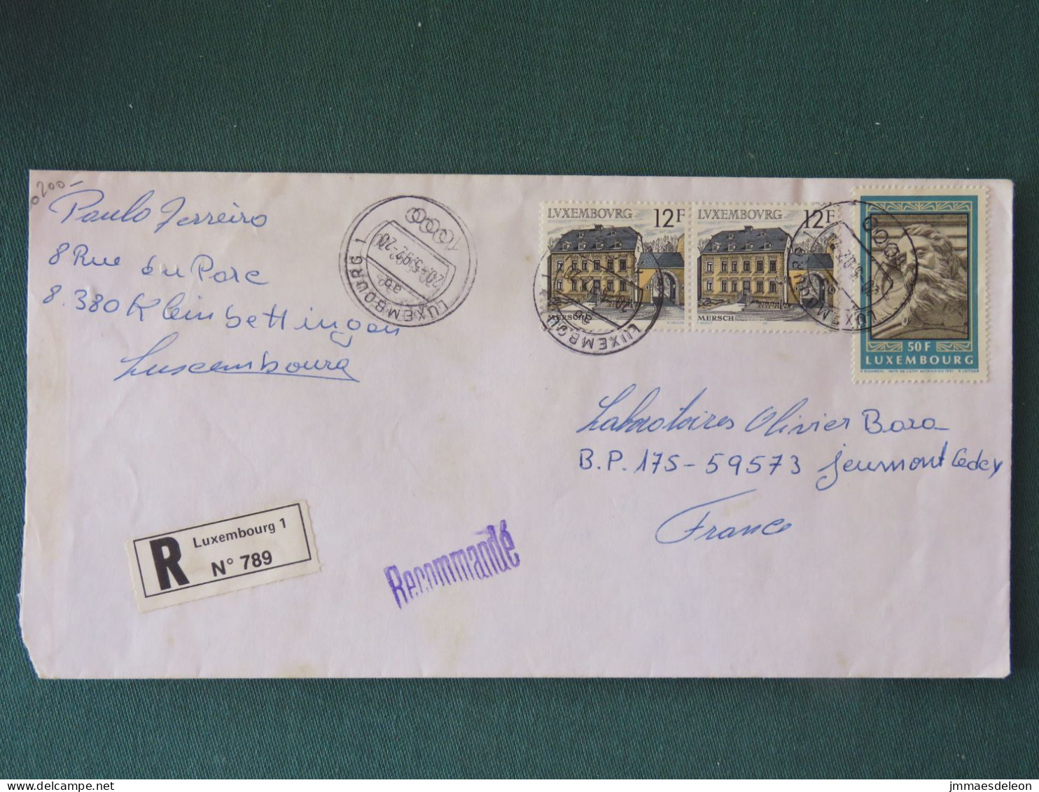 Luxembourg 1992 Registered Cover To France - Gargoyles - Mersch Health Center - Storia Postale