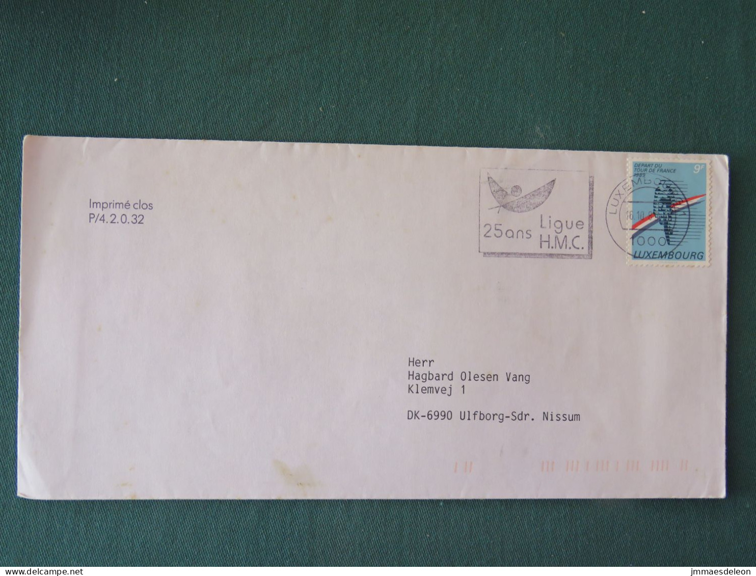 Luxembourg 1989 Cover To Denmark - Bicycle Tour De France H.M.C. Slogan - Lettres & Documents