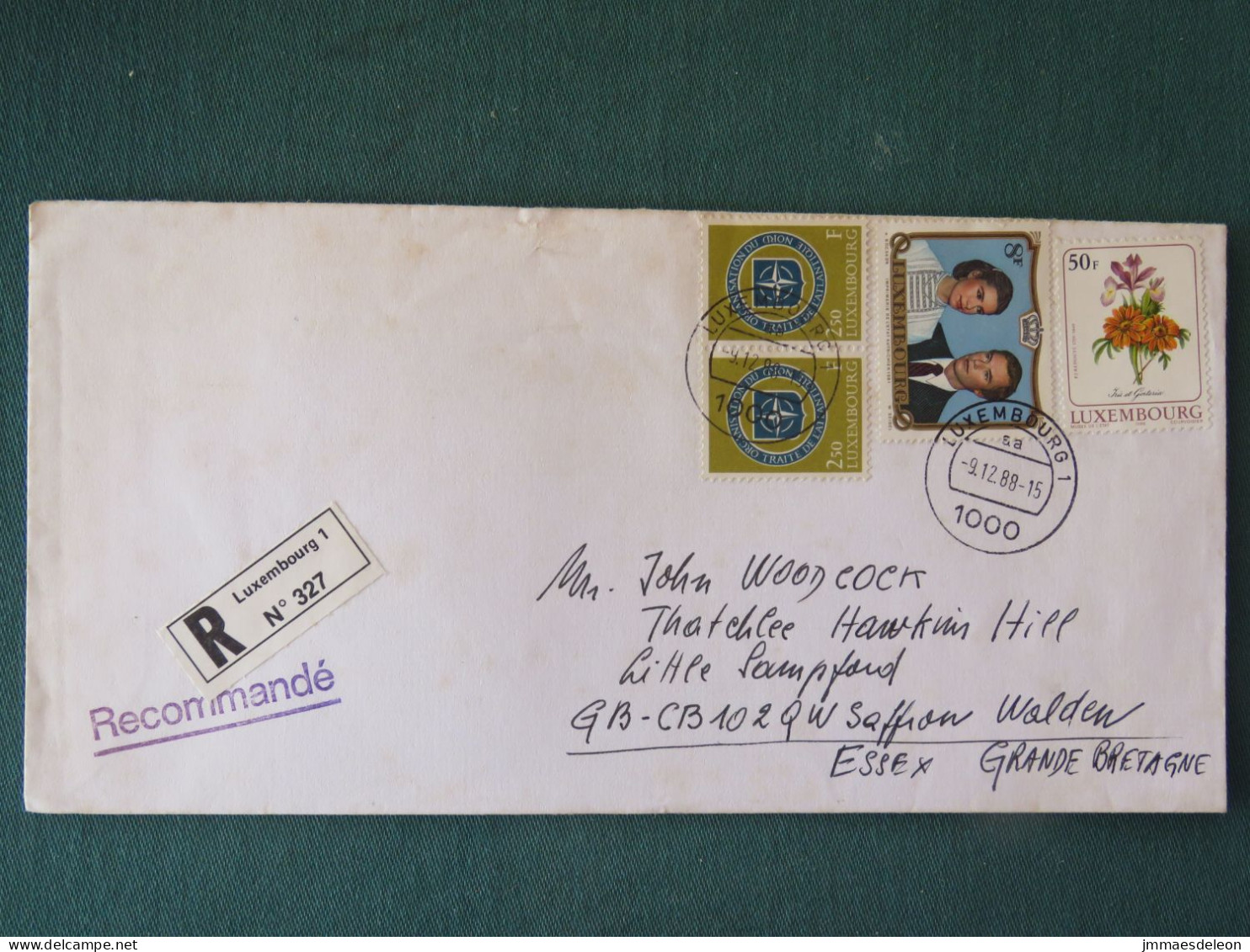 Luxembourg 1988 Registered Cover To England - Grand Duke NATO OTAN Flowers - Briefe U. Dokumente