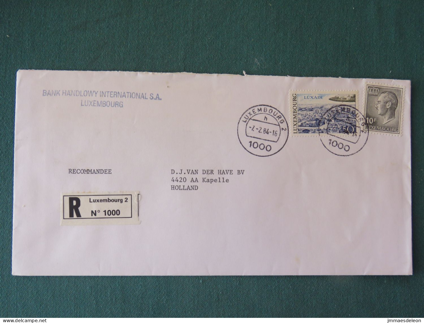 Luxembourg 1984 Registered Cover To Holland - Grand Duke - Plane Luxair - Covers & Documents