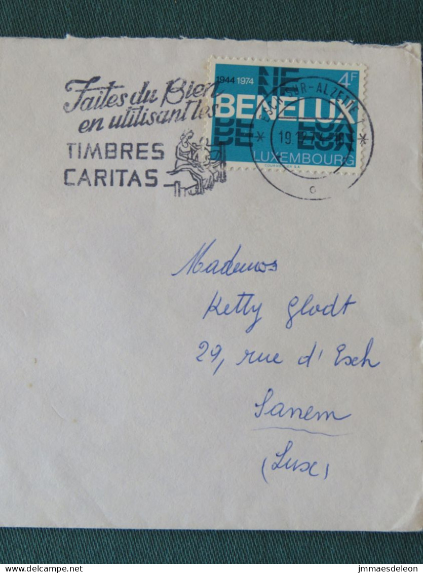 Luxembourg 1974 Cover To Sanem - Benelux - Caritas Stamps Slogan - Brieven En Documenten