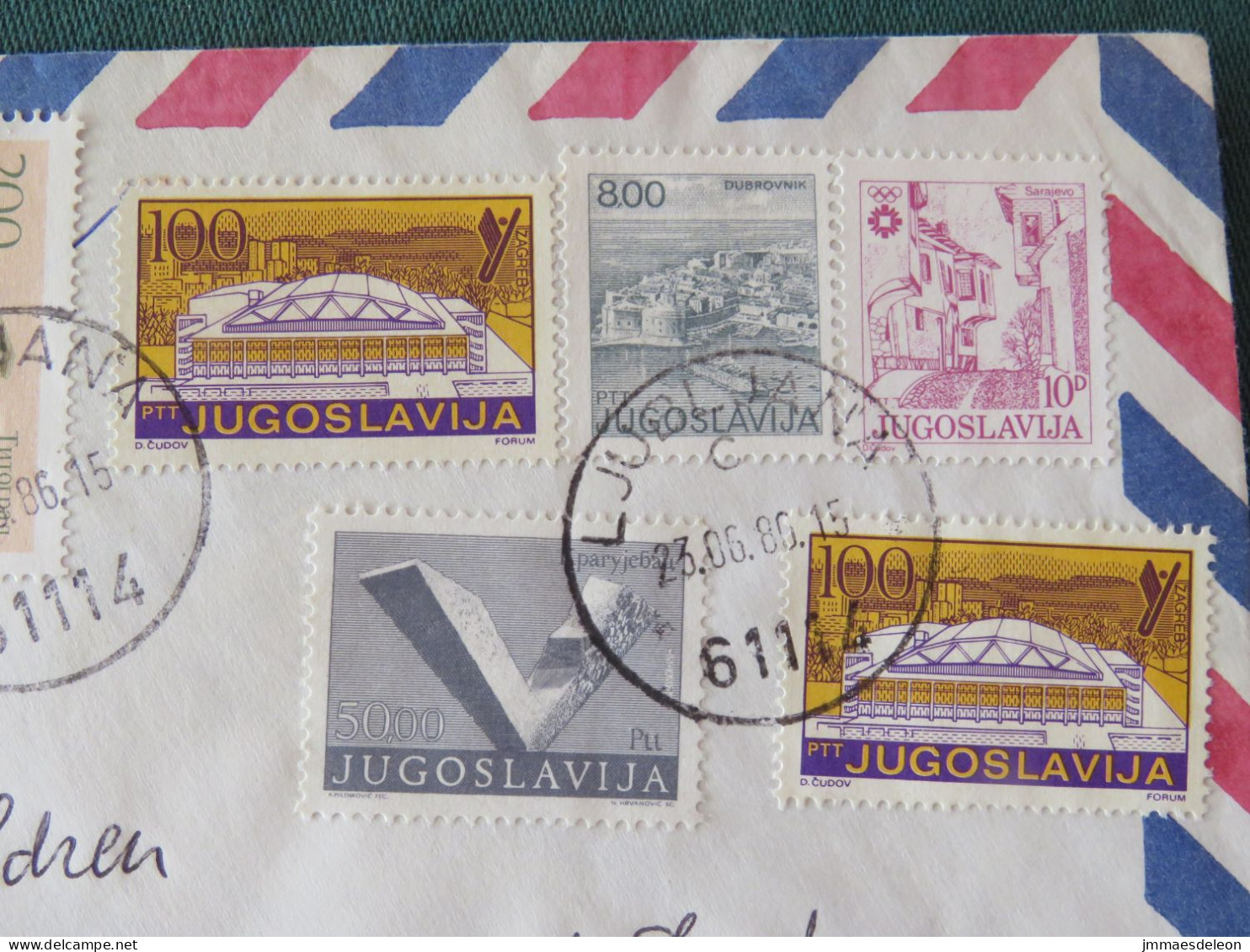 Yugoslavia 1986 Express Cover To England - Monument - Exhibition Center - Brieven En Documenten