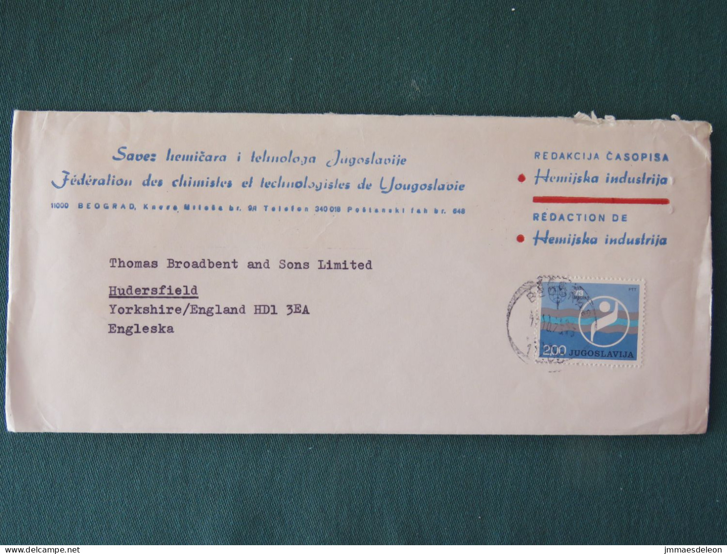 Yugoslavia 1973 Cover To England - Chemistry - Water Polo - Cartas & Documentos