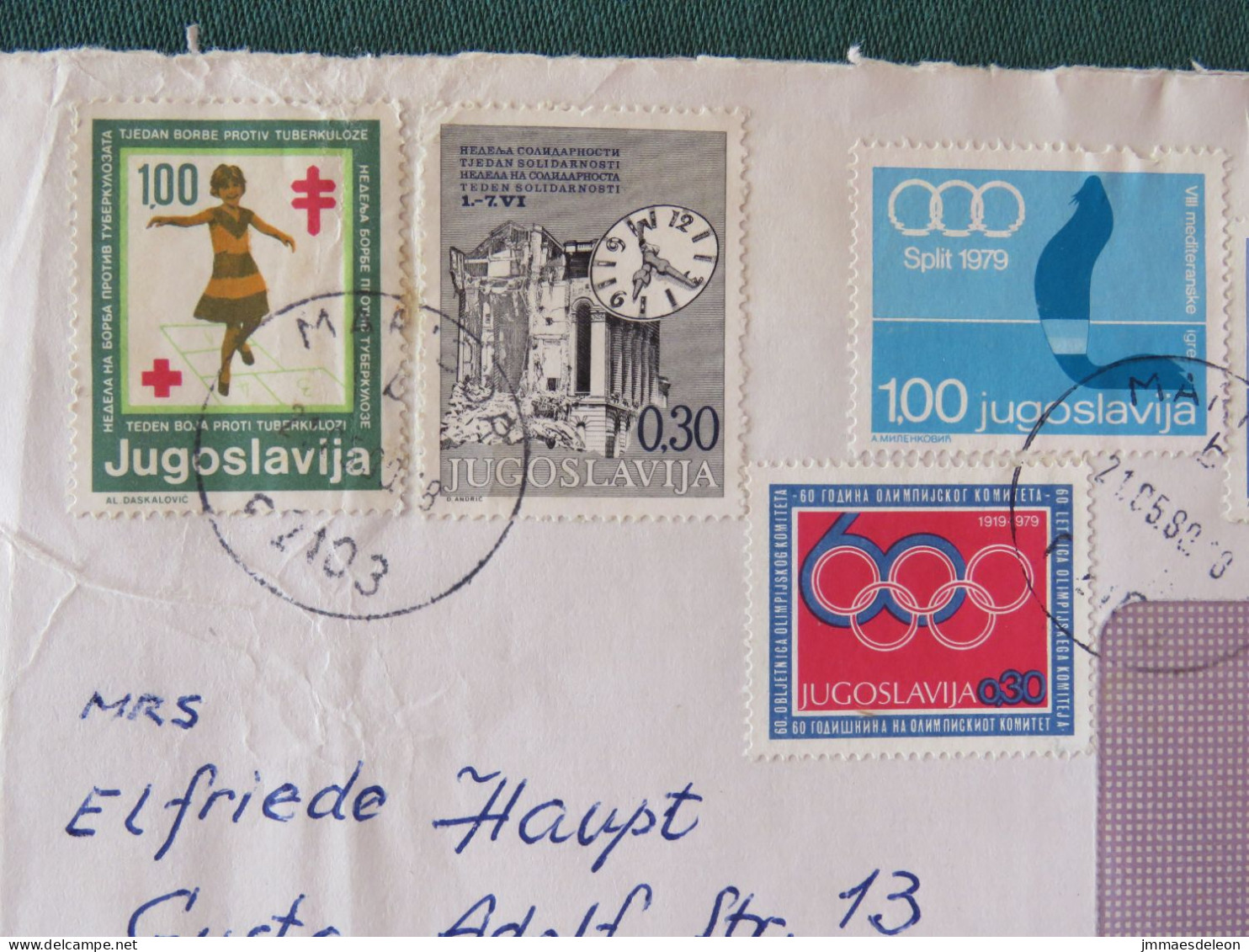 Yugoslavia 1980 Cover To Germany - Red Cross Tuberculosis Olympic Games - Covers & Documents