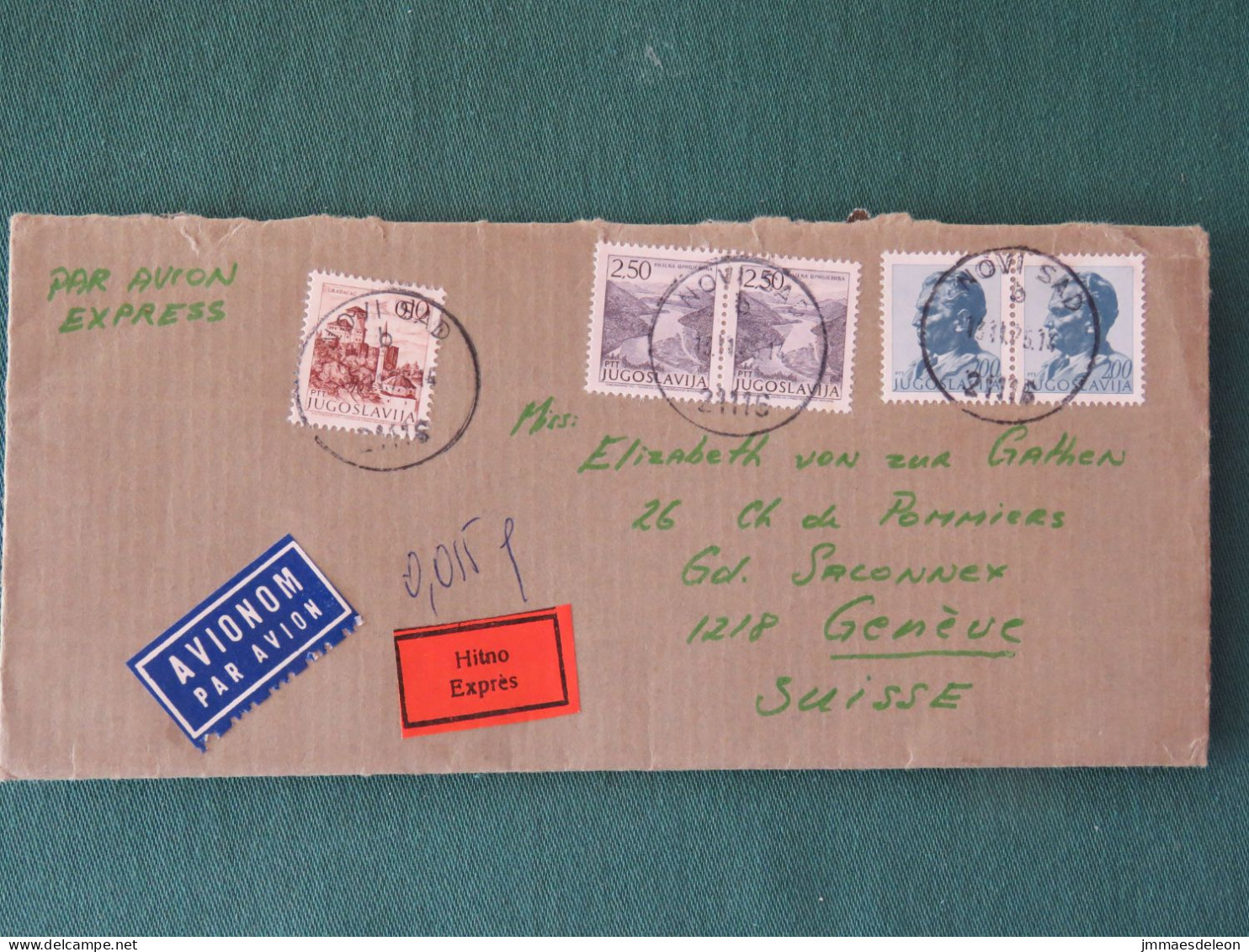 Yugoslavia 1975 Express Cover To Switzerland - River Castle - Briefe U. Dokumente