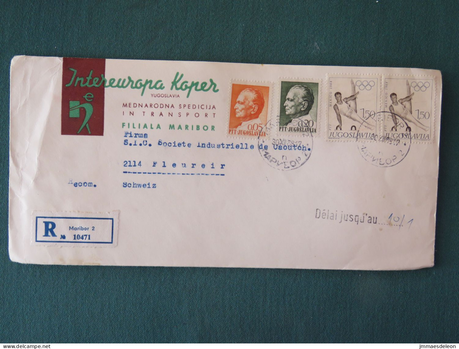 Yugoslavia 1968 Registered Cover To Switzerland - Olympic Games - Gymnastics - Lettres & Documents