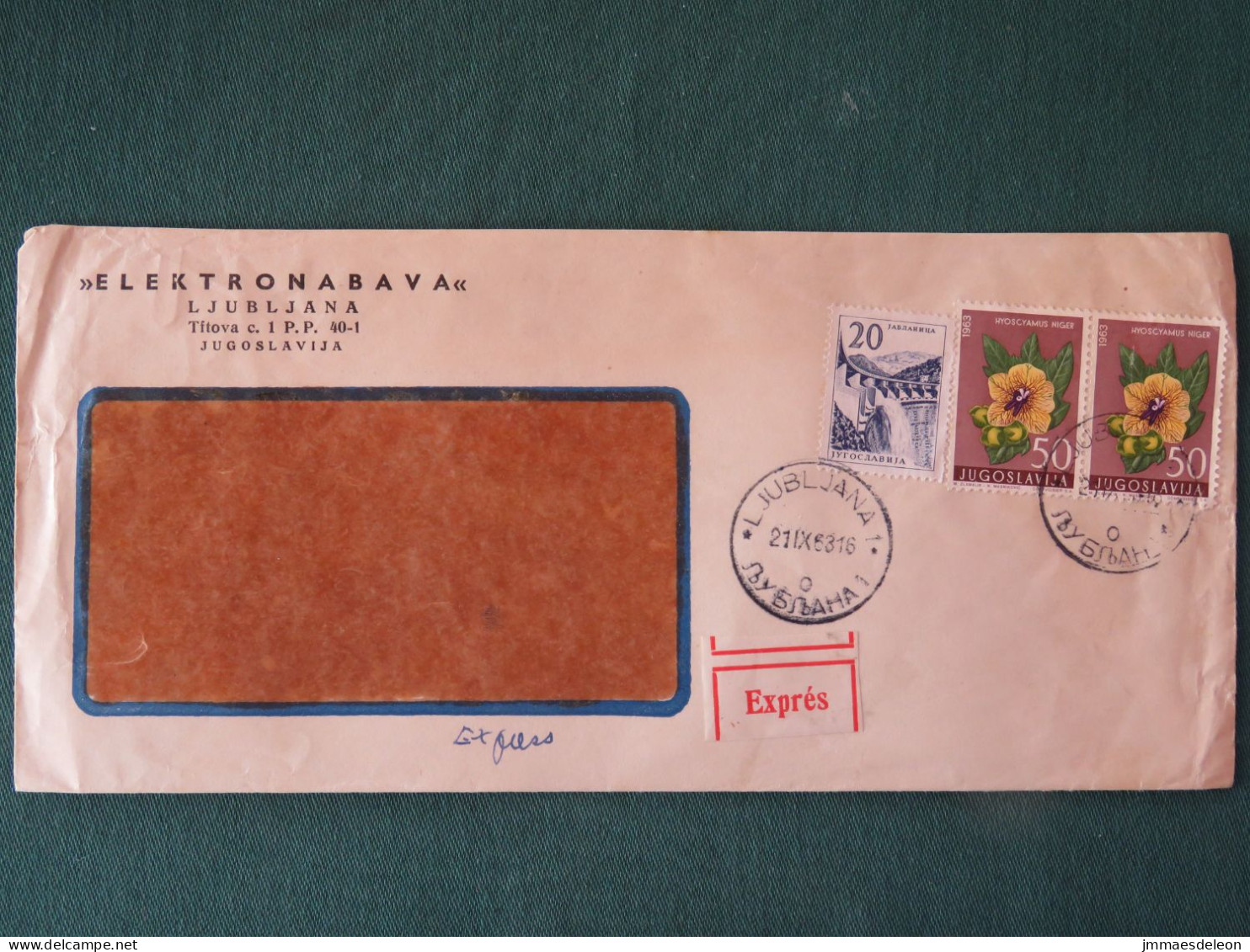 Yugoslavia 1963 Cover From Ljubljana - Electricity Dam - Flowers - Brieven En Documenten