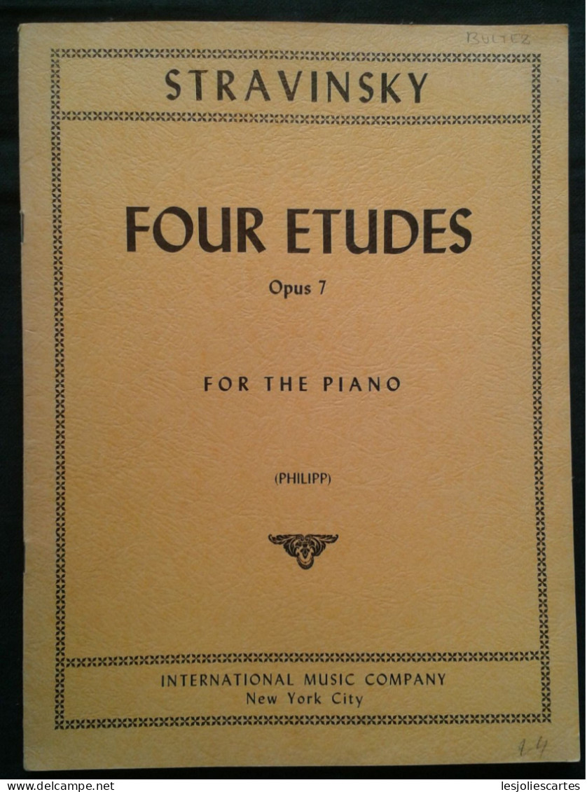 IGOR STRAVINSKY FOUR ETUDES OP 7 POUR PIANO STRAWINSKY PARTITION - Keyboard Instruments