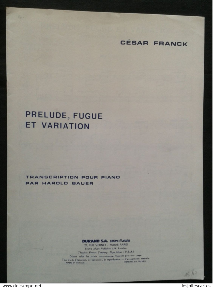 CESAR FRANCK PRELUDE FUGUE ET VARIATION POUR PIANO PARTITION EDITIONS DURAND - Instrumento Di Tecla
