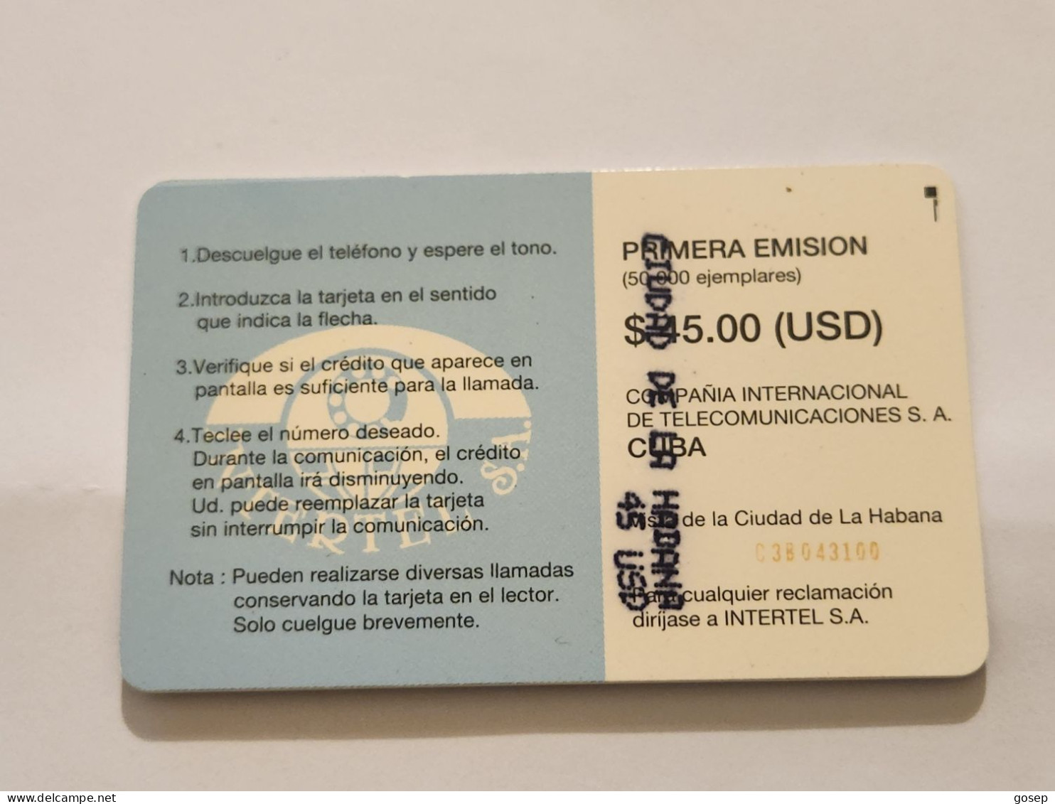 CUBA-(CU-ETE-0004Ba)-Vista De La Ciudad De La Habana-(4)-($45)-(03B043100)-used Card+1card Prepiad Free - Kuba