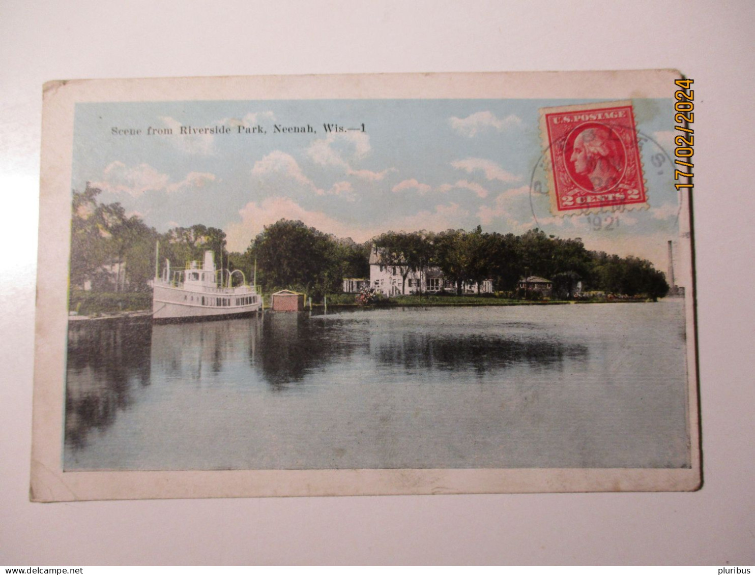 USA WISCONSIN NEENAH SCENE FROM RIVERSIDE PARK , 1921 TO ESTONIA , 2 CENT WASHINGTON BOOKLET STAMP - Other & Unclassified