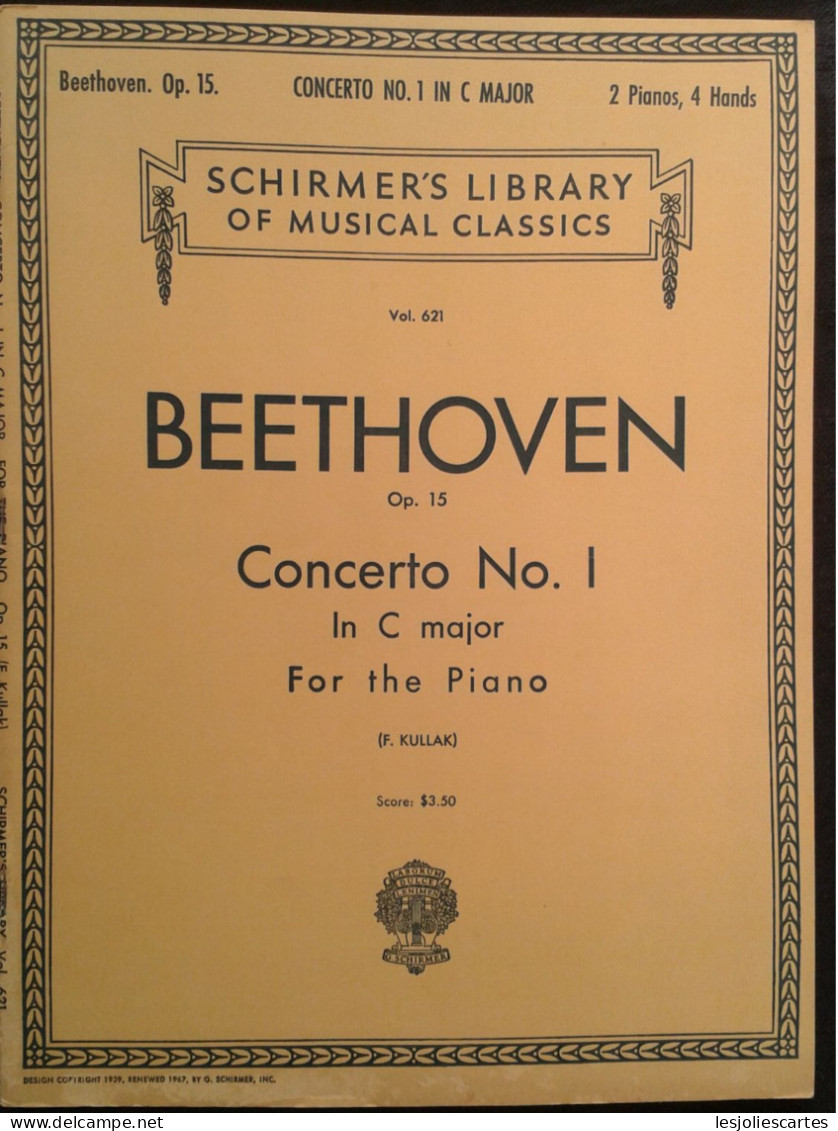 BEETHOVEN CONCERTO NUMERO 1 OP 15 PIANO PARTITION MUSIQUE SCHIRMER'S EDITIONS - Keyboard Instruments