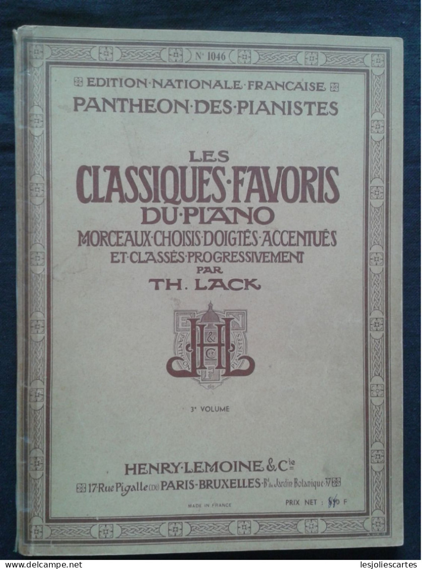 LES CLASSIQUES FAVORIS DU PIANO 3EME VOLUME TH LACK HENRY LEMOINE PARTITION - Instruments à Clavier