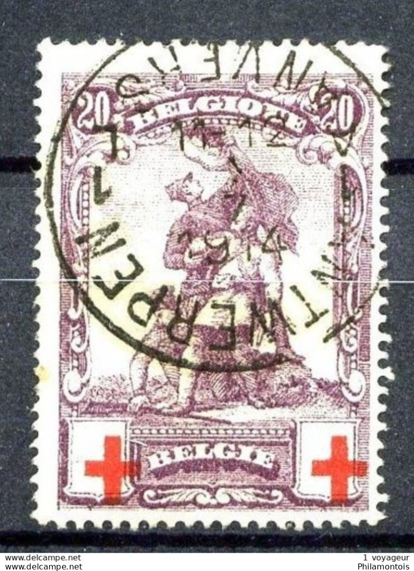 YT N° 128 - 20c Croix Rouge - FAUX D'ANVERS - Oblitéré - Petit Aminci Sous Charnière - 1914-1915 Red Cross