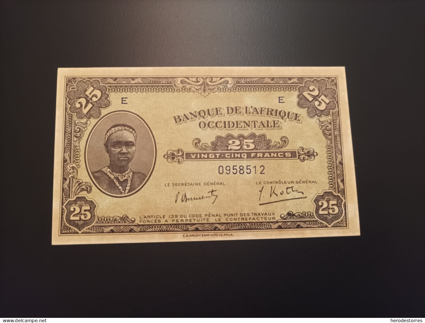 Billete De África Occidental (Costa De Marfil) De 25 FRANCS, Año 1942, UNC - Côte D'Ivoire