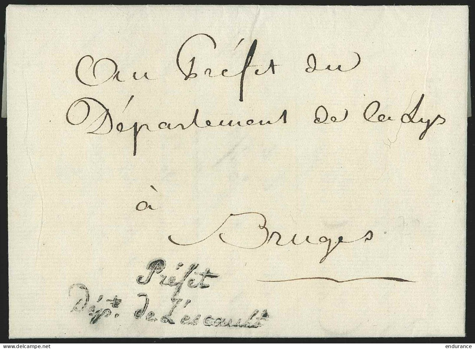 L. Datée De GAND An 10 Du Préfet Faipoult Avec Cursive "Préfet/dépt De L'escaut" Pour Bruges. - 1794-1814 (French Period)
