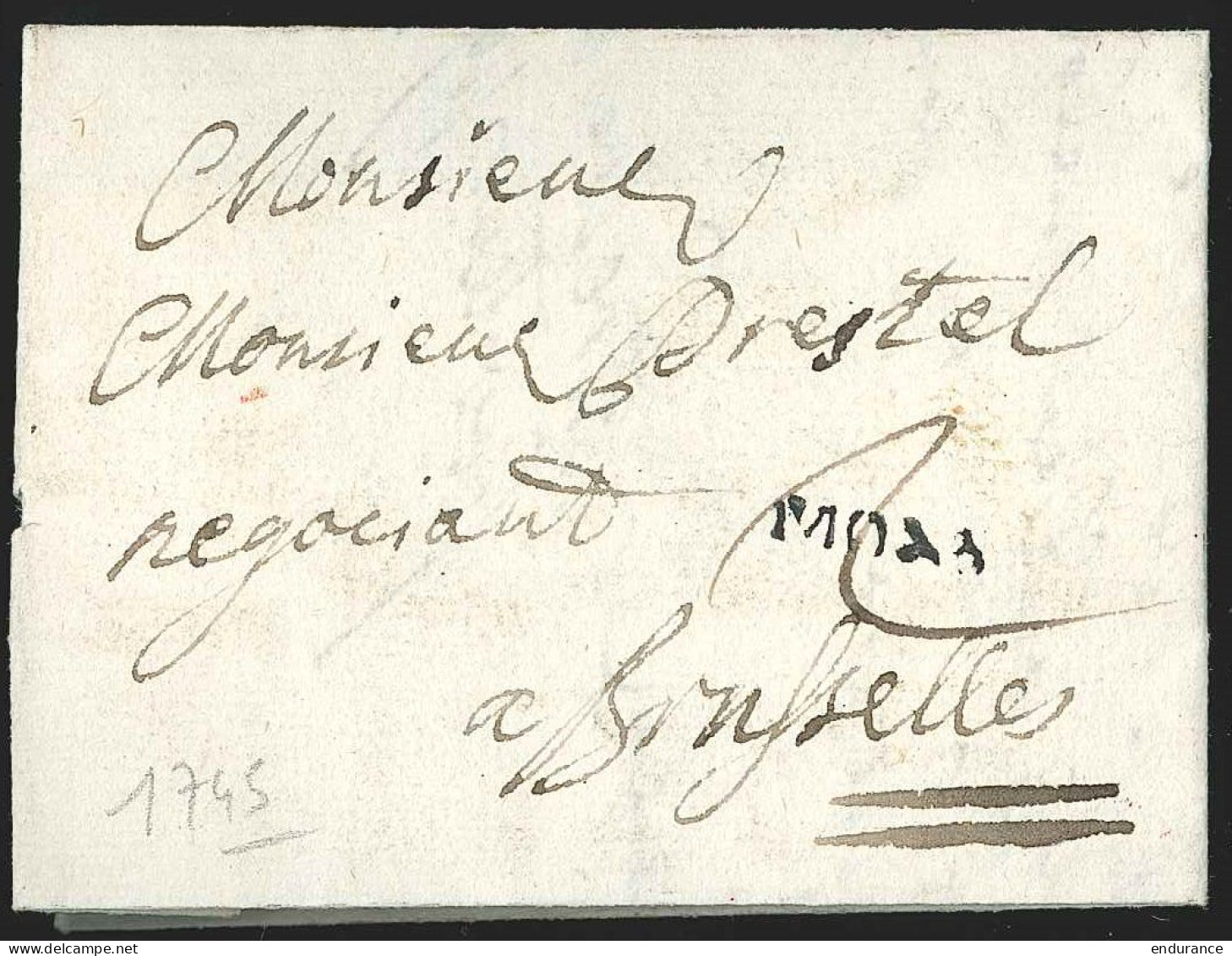 L. 1745 Marque MONS + "2" Pour Bruxelles.  (texte Sur Le Fromage) - 1714-1794 (Oostenrijkse Nederlanden)