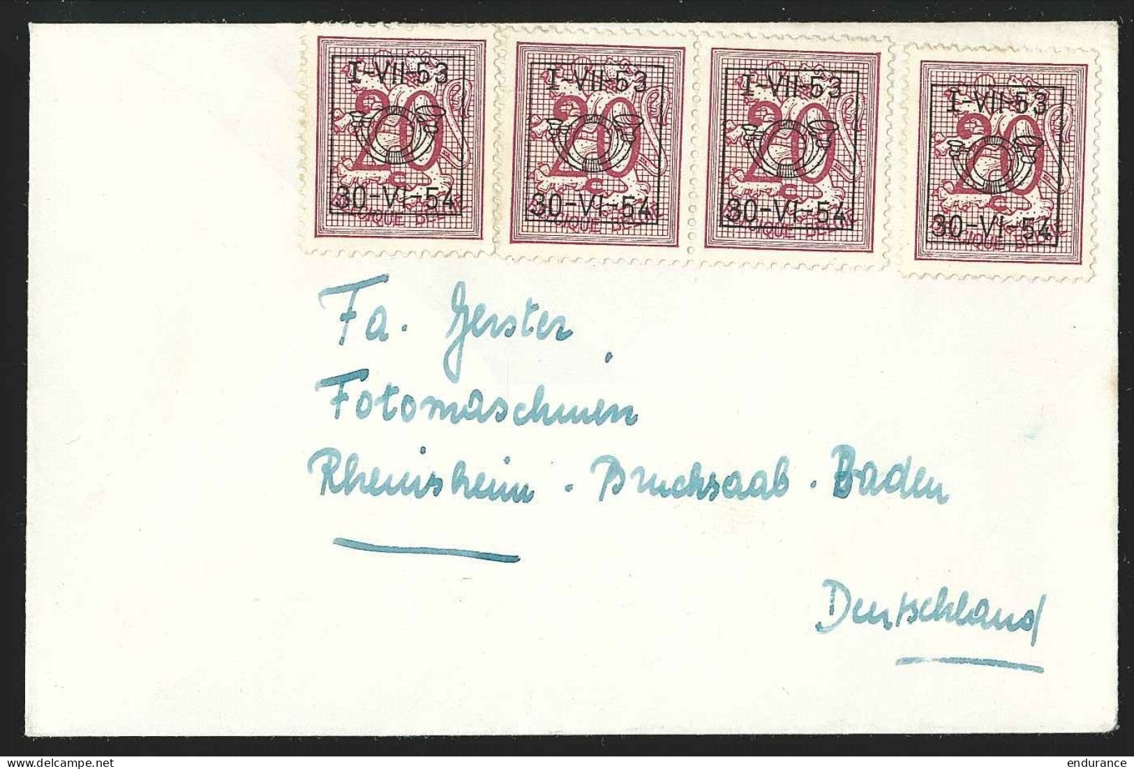 Envel Carte De Visite Affr Préo N°637 20c X 4 Pour L'Allemagne - Typografisch 1951-80 (Cijfer Op Leeuw)