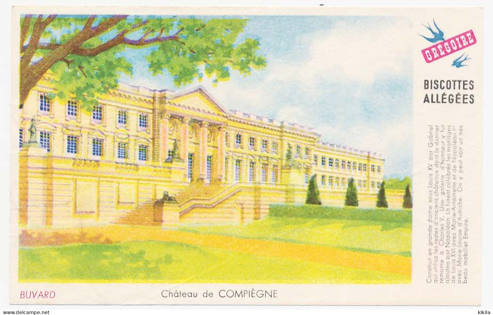 Buvard 14.9 X 9.5 Biscottes Allégées GREGOIRE Château De Compiègne - Biscottes