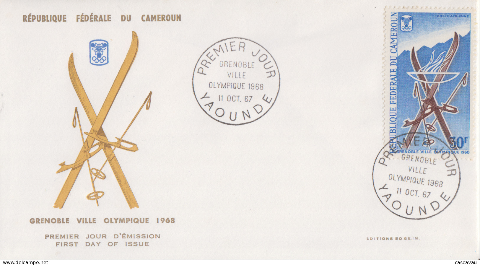 Enveloppe  FDC  1er  Jour    CAMEROUN    Jeux  Olympiques    GRENOBLE   1968 - Winter 1968: Grenoble