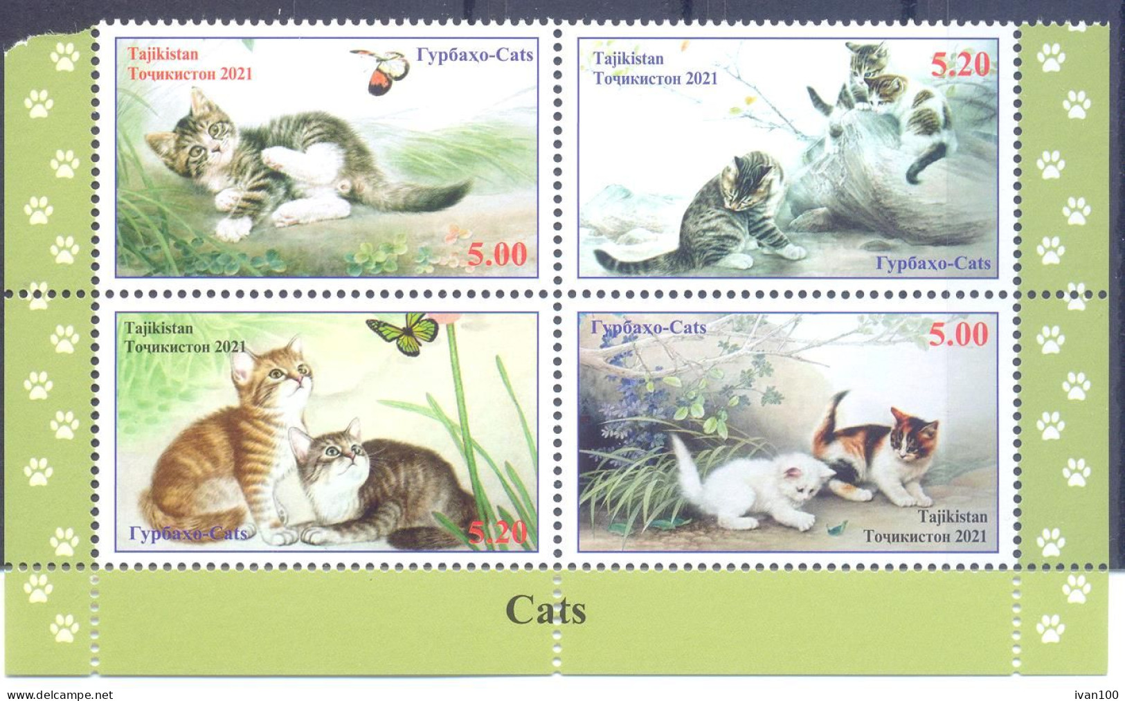 2021. Tajikistan, Cats, 4v Perforated, Mint/** - Tadzjikistan