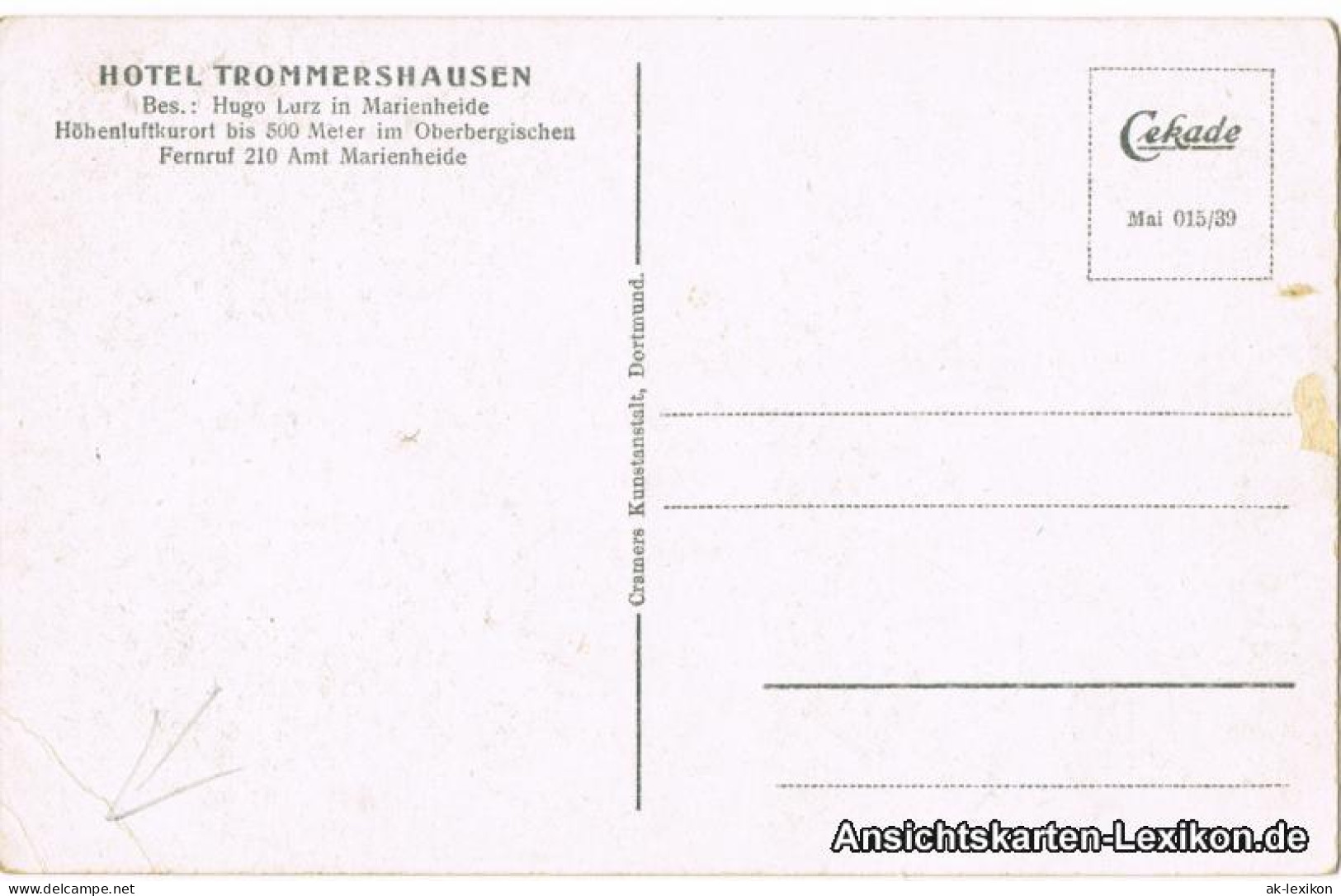 Ansichtskarte Marienheide Hotel Trommershausen - Kurgarten 1930  - Marienheide