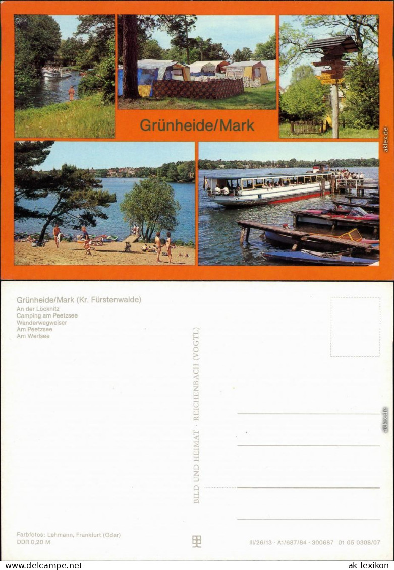 Grünheide Mark: Löcknitz, Camping Am Peetzsee, Wanderwegweiser, Am Werlsee 1984 - Gruenheide