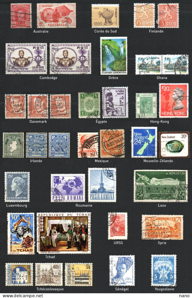 Différents Pays - Australie, Corée Du Sud, Finlande, Cambodge, Grèce, Ghana, Danemark, Égypte, Hong-Kong... - Oblitérés - Lots & Kiloware (mixtures) - Max. 999 Stamps