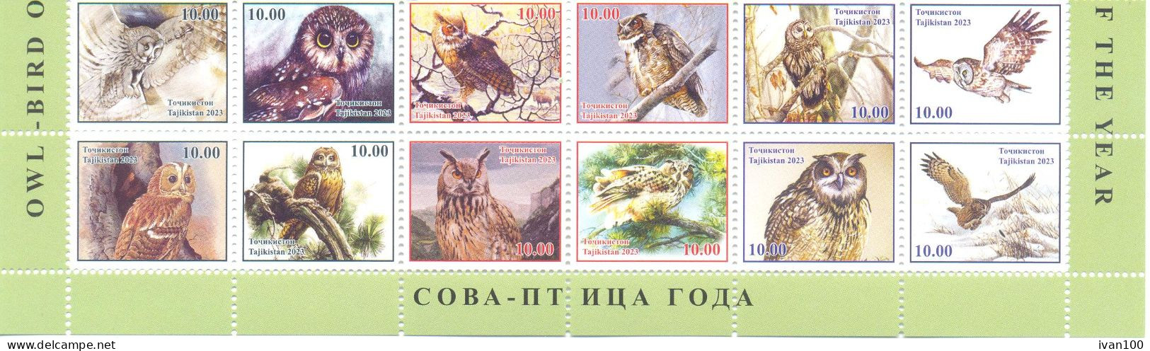 2023. Tajikistan, Owl - Bird Of The Year,  12v, Mint/** - Tadzjikistan