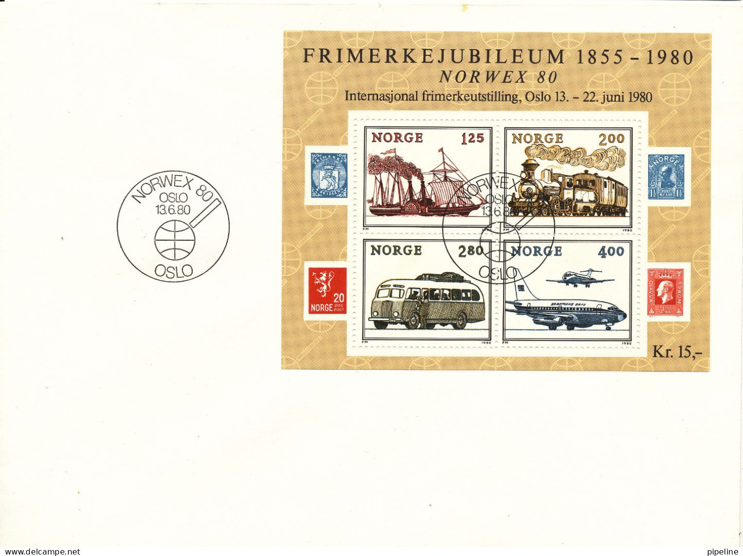 Norway FDC 13-6-1980 NORWEX '80 Minisheet Transport - FDC