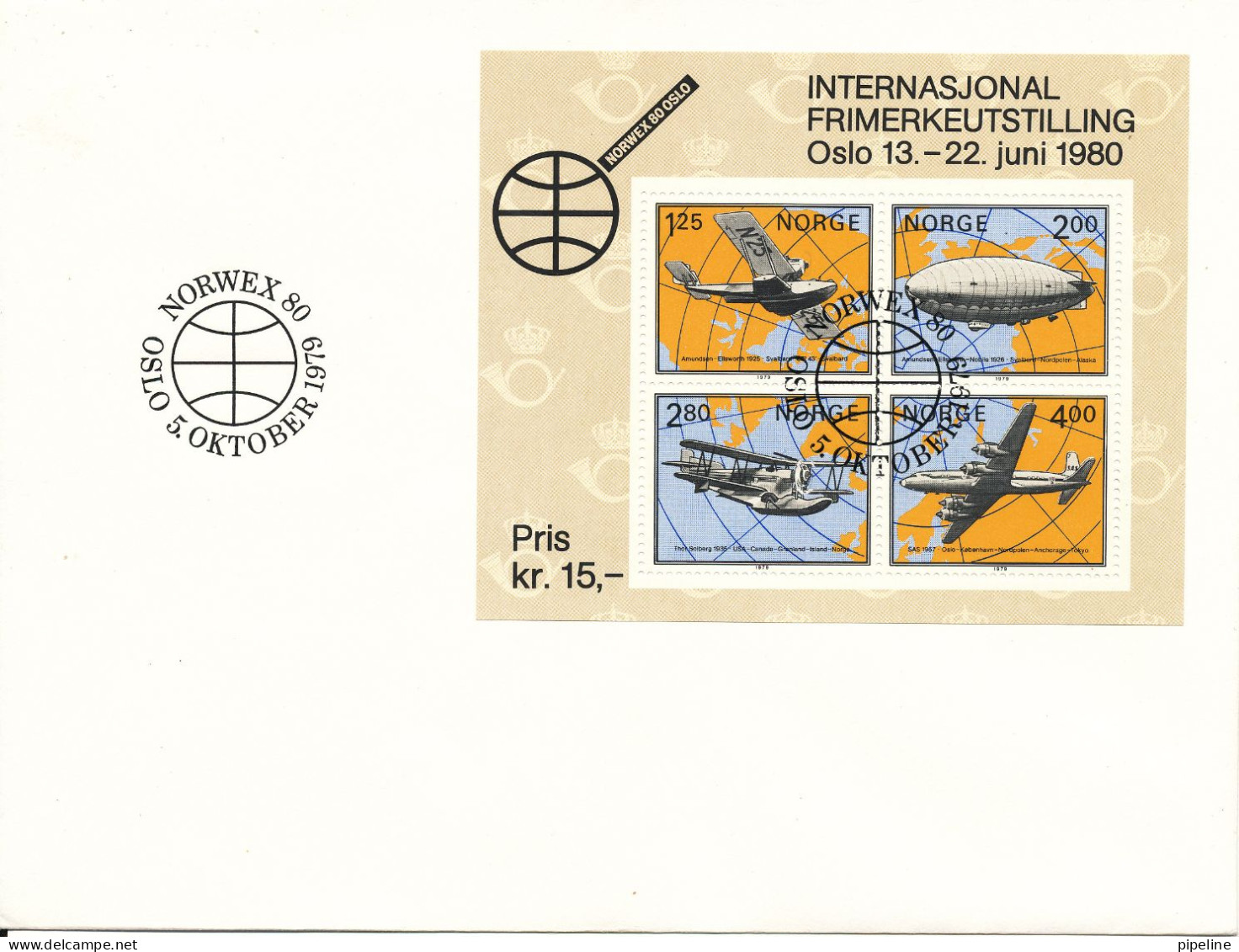 Norway FDC 5-10-1979 NORWEX '80 Minisheet Air Transport - FDC