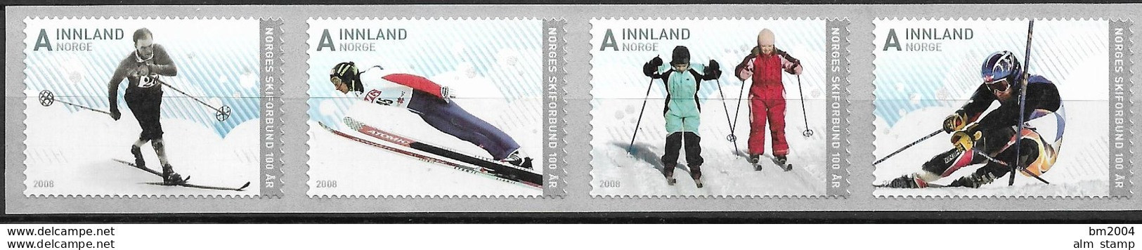 2008 Norwegen Norge Mi  1640-3**MNH   100 Jahre Norwegischer Skiverband. - Unused Stamps