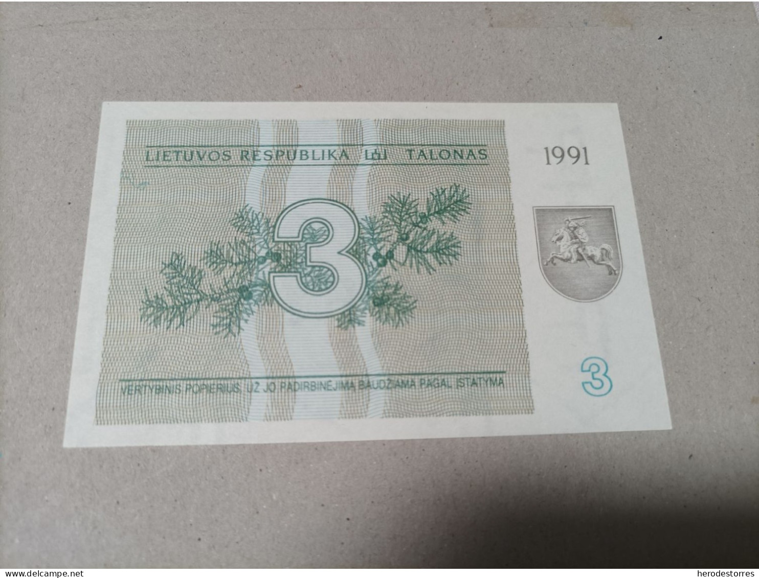 Billete De Lituania De 3 Talonas, Año 1991, UNC - Litouwen