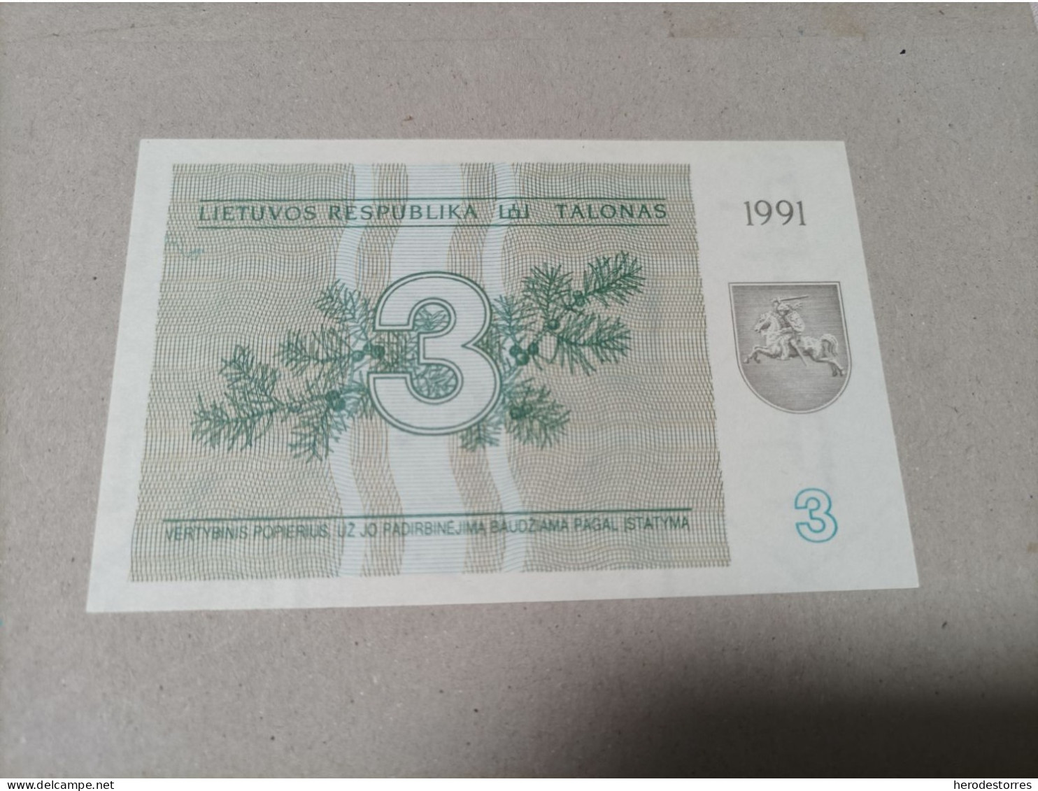 Billete De Lituania De 3 Talonas, Año 1991, UNC - Lituania