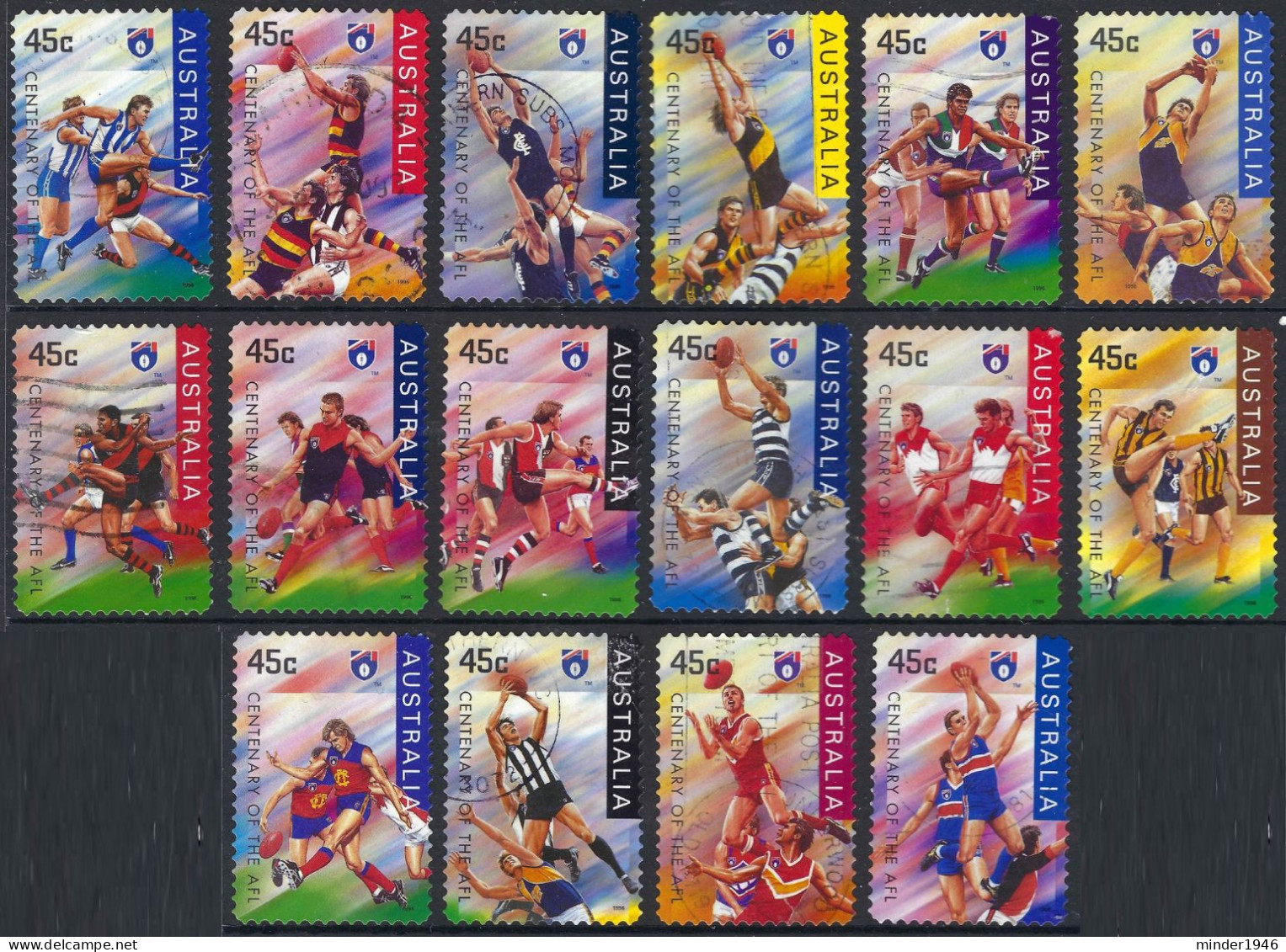 AUSTRALIA 1996 45c Multicoloured-Self Adhesive Set Of 100th Ann Of AFL Used - Used Stamps