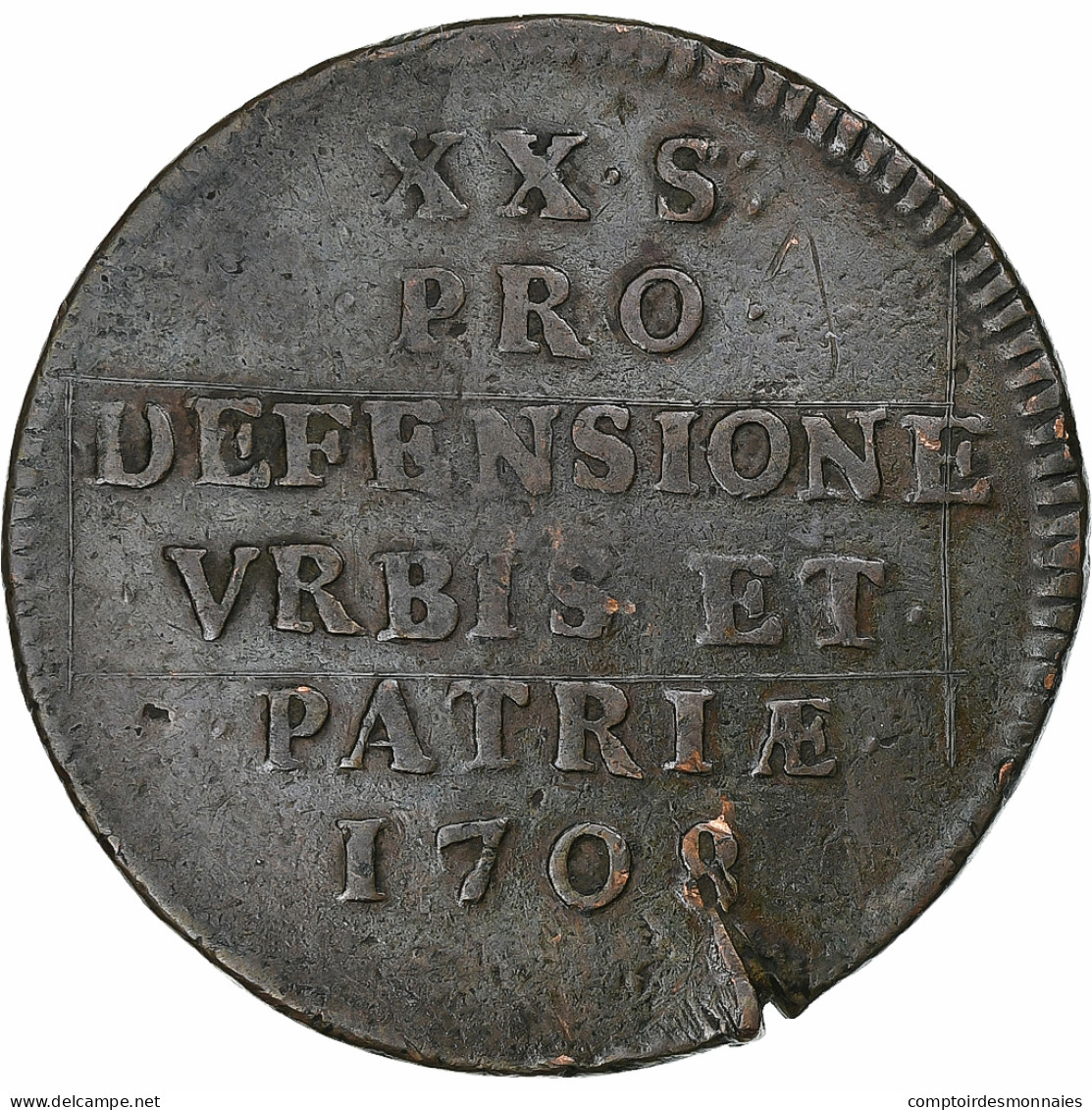 France, 20 Sols, Siège De Lille, 1708, Lille, Cuivre, TTB - Other & Unclassified