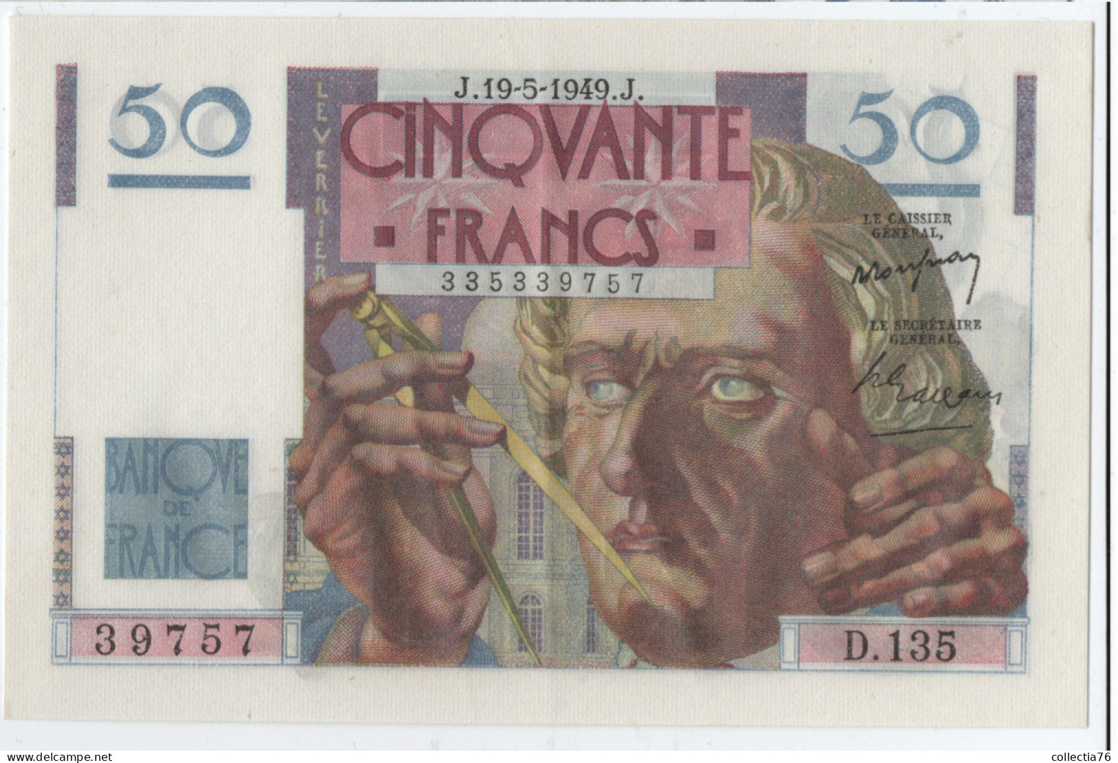 BILLETS FRANCE 50 FRANCS TYPE LE VERRIER 39757 D135 19 5 1949 F#20/12 P#127b VOIR SCAN - 50 F 1946-1951 ''Le Verrier''