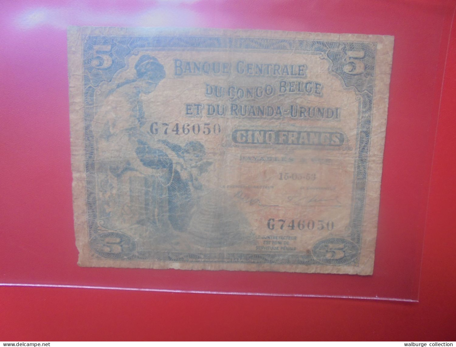 CONGO BELGE 5 FRANCS 1953 Circuler (B.33) - Belgian Congo Bank