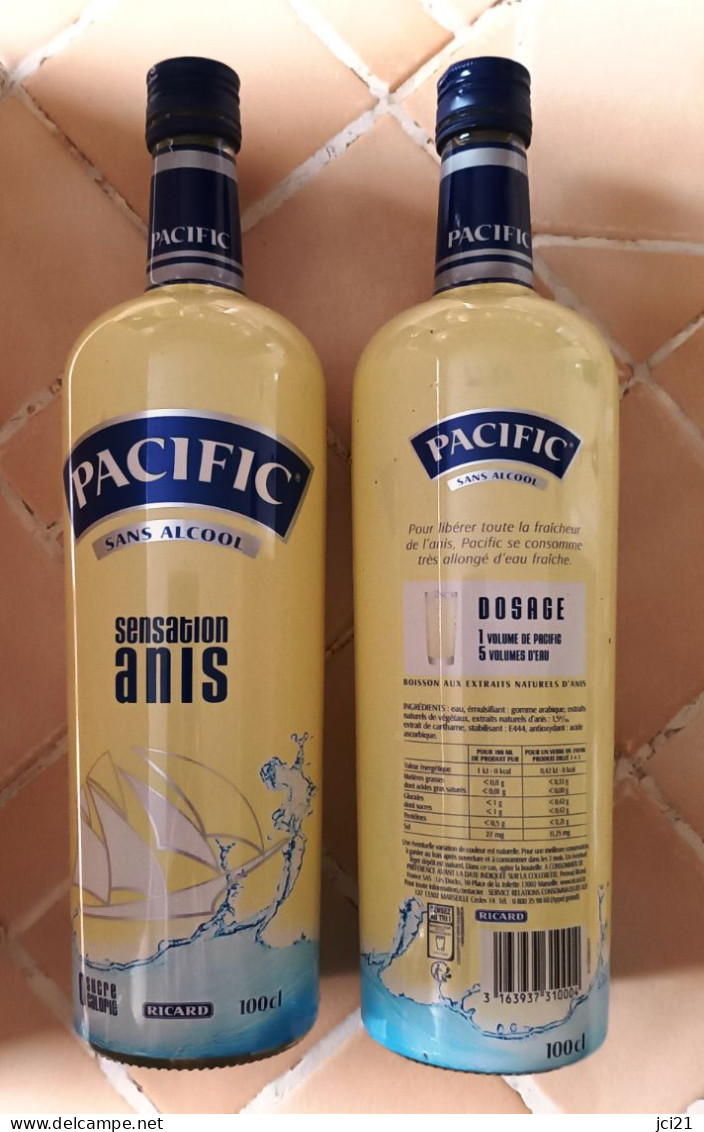Bouteille Vide 1L " RICARD Pacifique Sans Alcool " _Dvbr13 - Licor Espirituoso