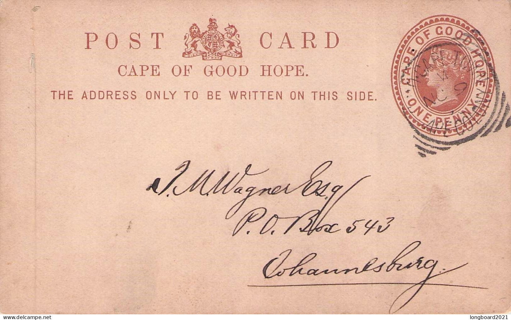 CAPE OF GOOD HOPE - POST CARD ONE PENNY 1893 JOHANNESBURG / 5249 - Cabo De Buena Esperanza (1853-1904)