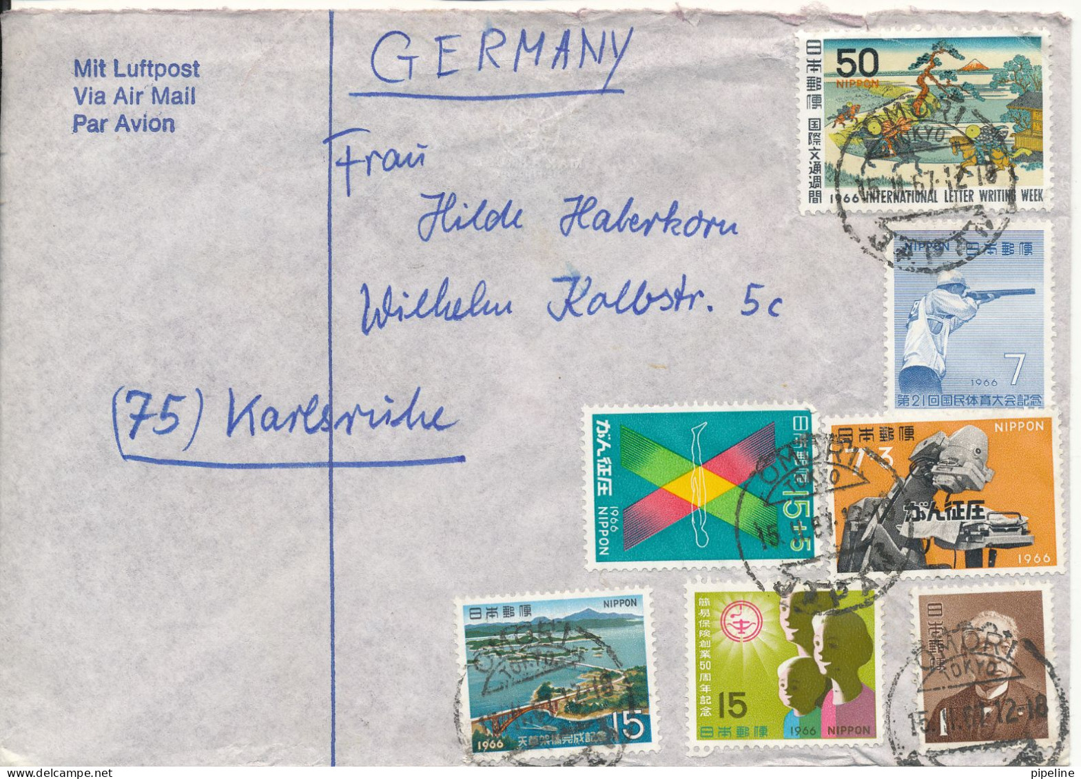 Japan Air Mail Cover Sent To Germany 15-11-1967 Topic Stamps - Airmail