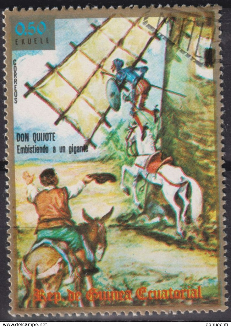 1975 Äquatorial-Guinea° Mi:GQ 555, Sn:GQ 75-46, Yt:GQ 59-E, Don Quixote, Windmühle, Esel, Pferd - Äquatorial-Guinea