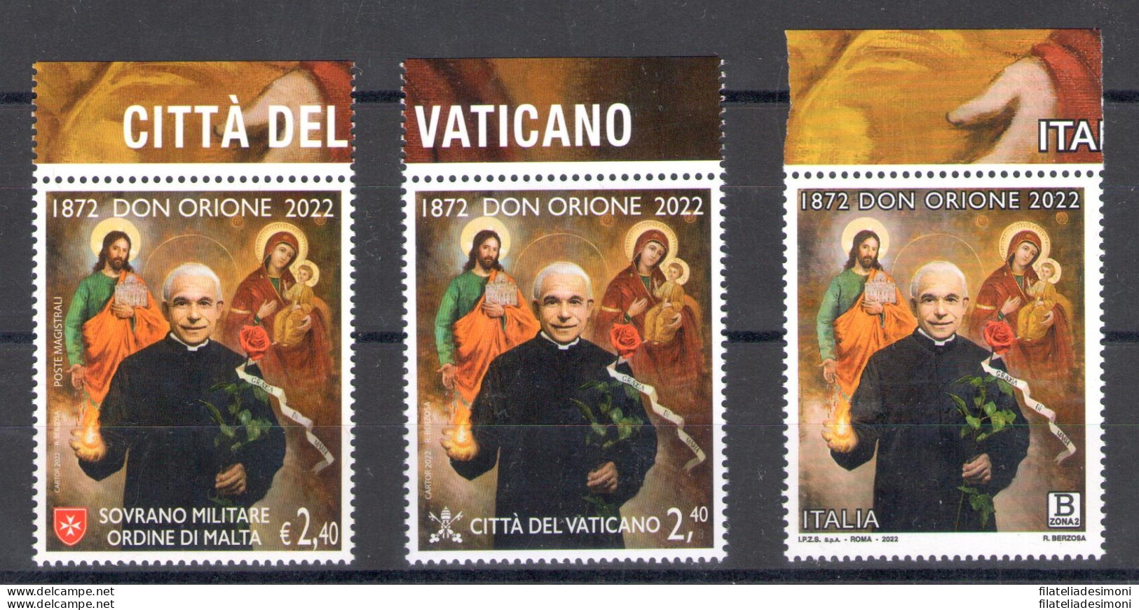 2022 Italia - Vaticano - Smom - Argentina, 150 Anniversario Nascita San Luigi Orione - 4 Valori - Emissione Congiunta - - Emissions Communes