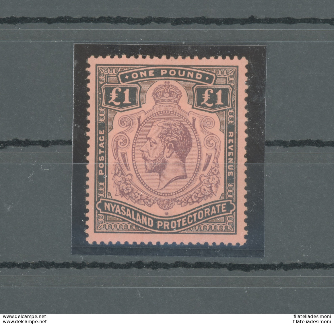 1913 Nyasaland Protectorate - Stanley Gibbons N. 98 - £ 1 Purple And Black - Paper Red - Multi Crown CA - MLH* - Andere & Zonder Classificatie