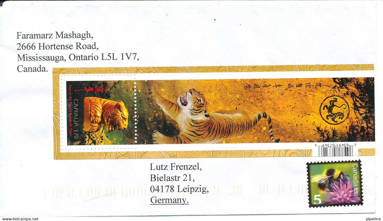 Canada Cover Sent Air Mail To Germany Year Of The Tiger No Postmarks - Brieven En Documenten