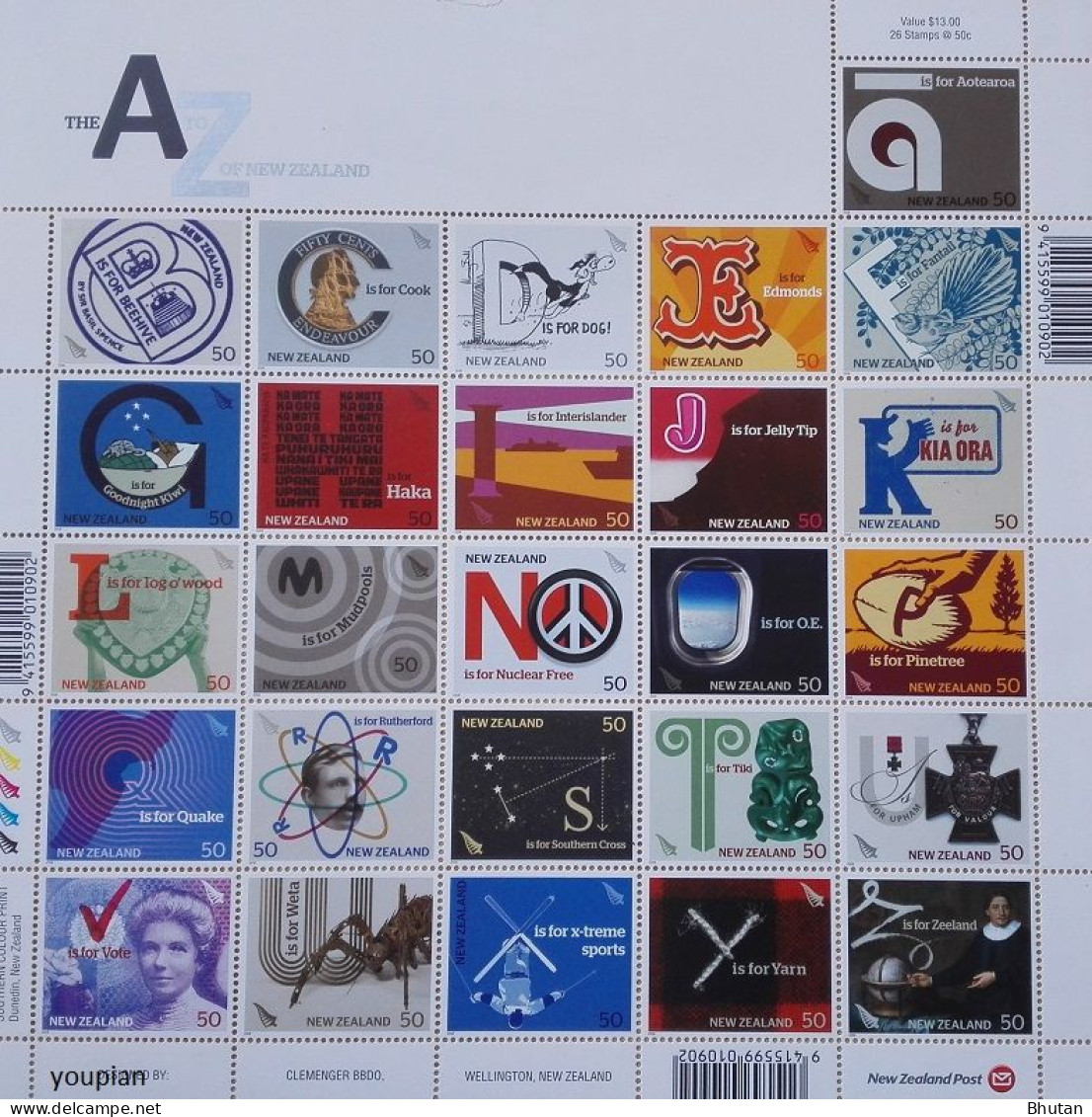 New Zealand 2008, The A To Z Of New Zealand, MNH Sheetlet - Unused Stamps