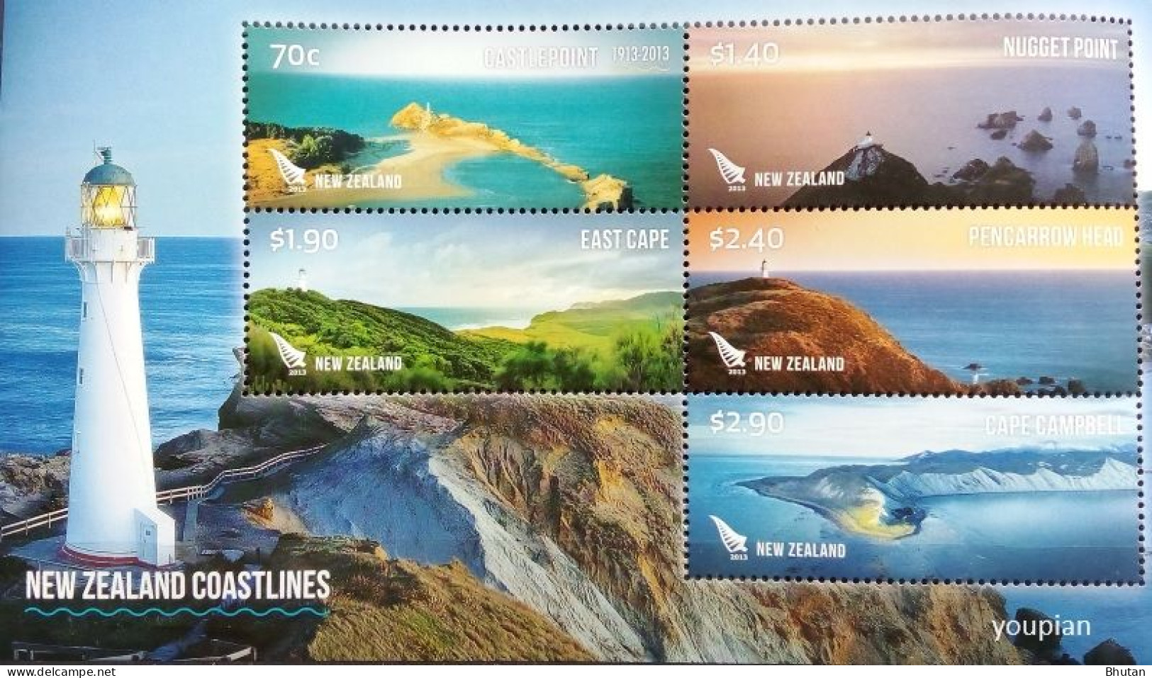 New Zealand 2013, Lighthouses, MNH S/S - Unused Stamps