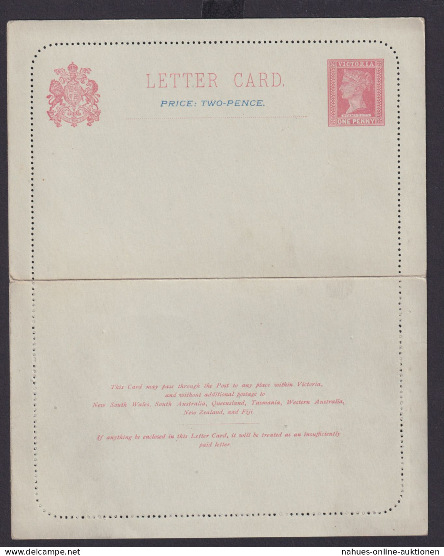 Australien Australia Victoria Ganzsache Queen Victoria Kartenbrief 2p Auf 1p - Sammlungen