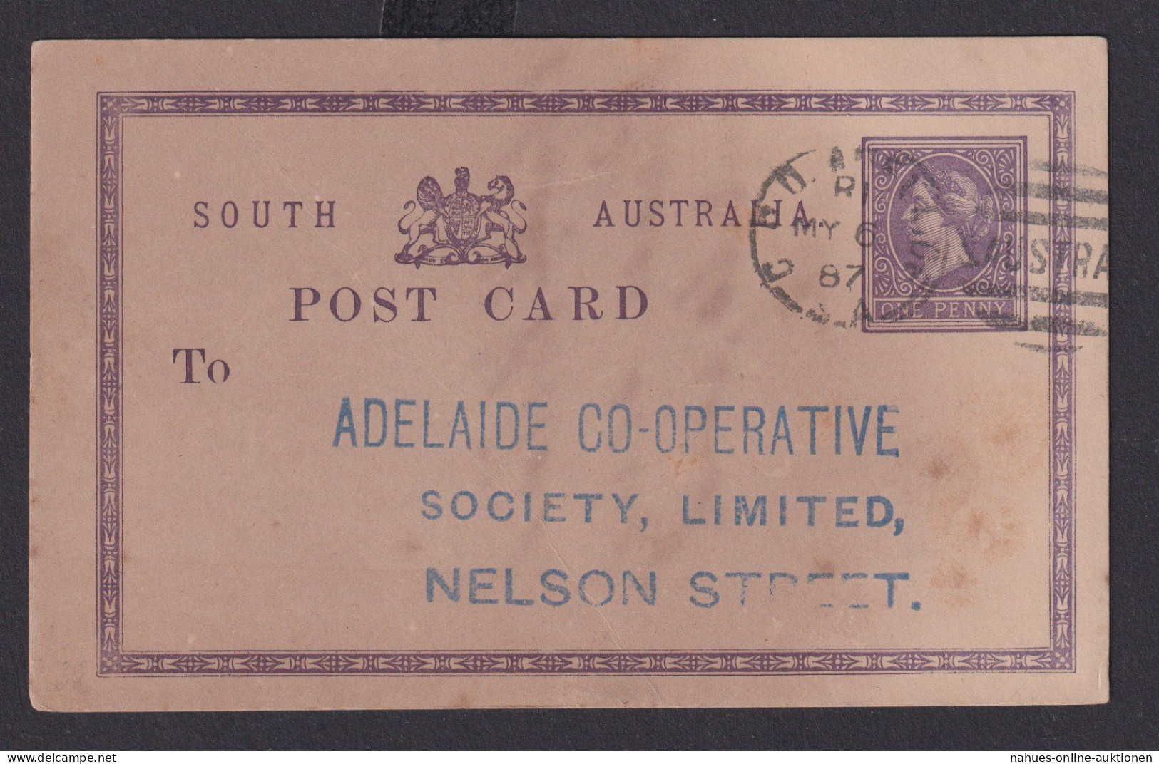 Australien South Australia Ganzsache 1p Queen Victoria G.P.O. Adalaide N. Nelson - Verzamelingen