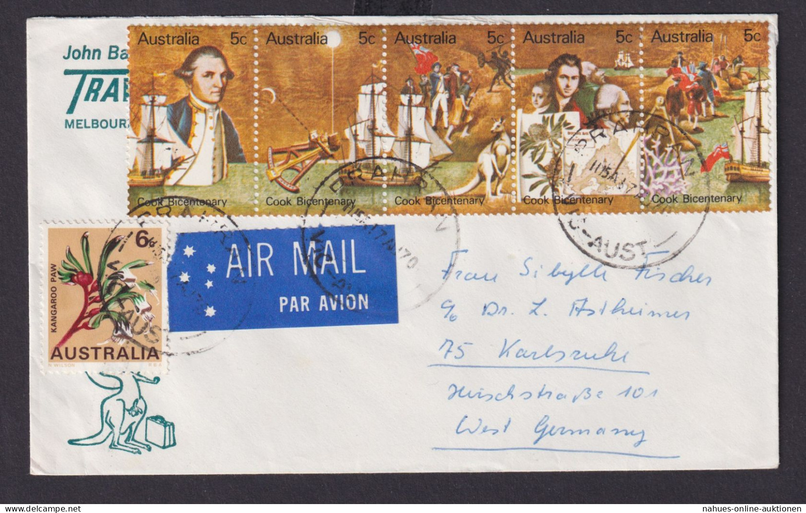 Australien Flugpost Brief Zusammendruck Cook Entdecker Seefahrer 250 Jahrfeier - Collections